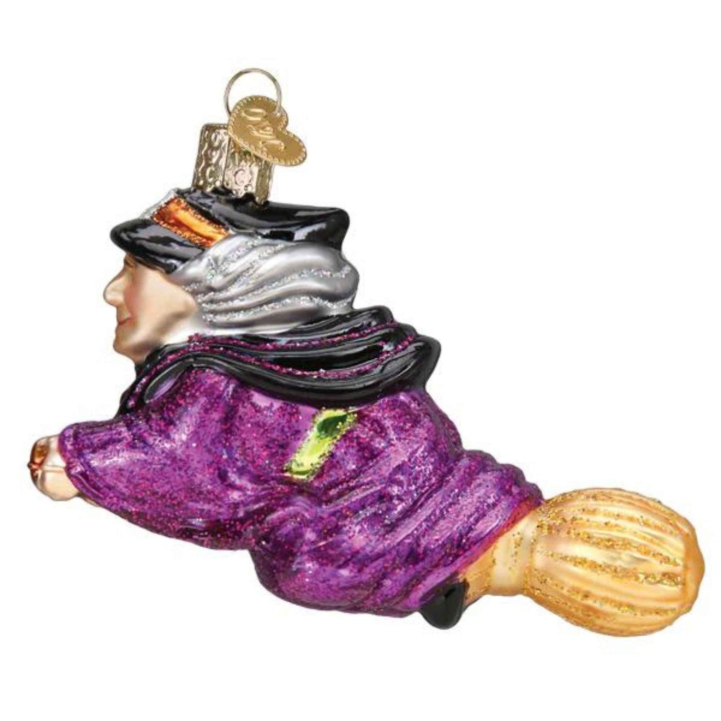 Old World Christmas Witch on Broomstick Glass Blown Ornament for Christmas Tree, Handcrafted Holiday Decoration, Halloween Collection