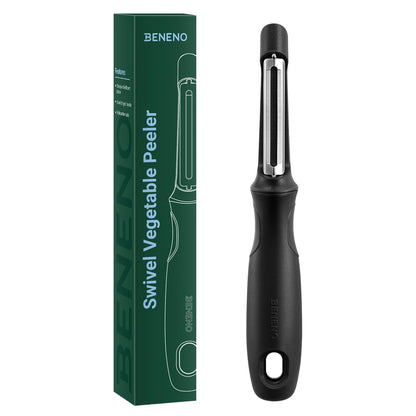 Beneno Swivel Vegetable Peeler, Razor-Sharp Smooth Peeling Potato Peelers with Stainless Steel Blades, Ergonomic Comfort Non-Slip Rubber Handle, Durable Kitchen Peelers with Potato Eye Remover, Black