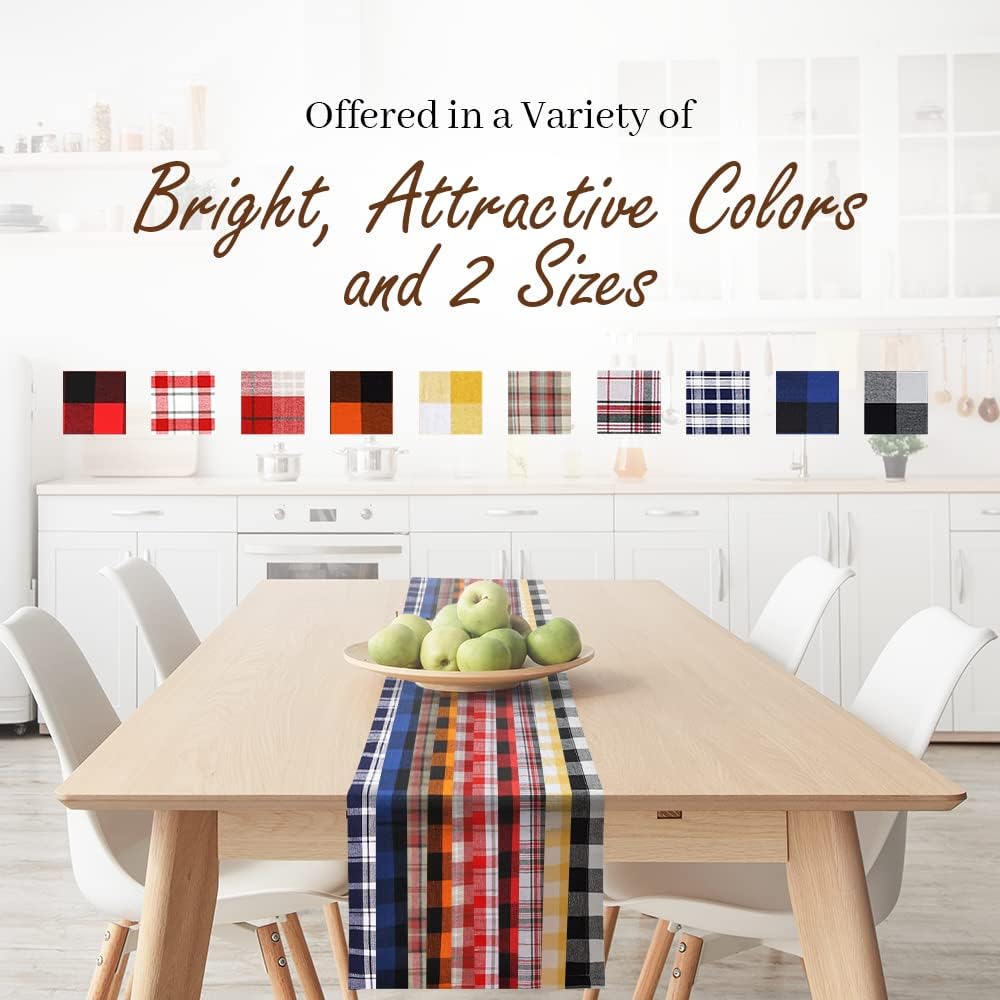 Yourtablecloth Plaid Checkered Table Runner - Washable Indoors or Outdoors (Black and White, 14 x 108)