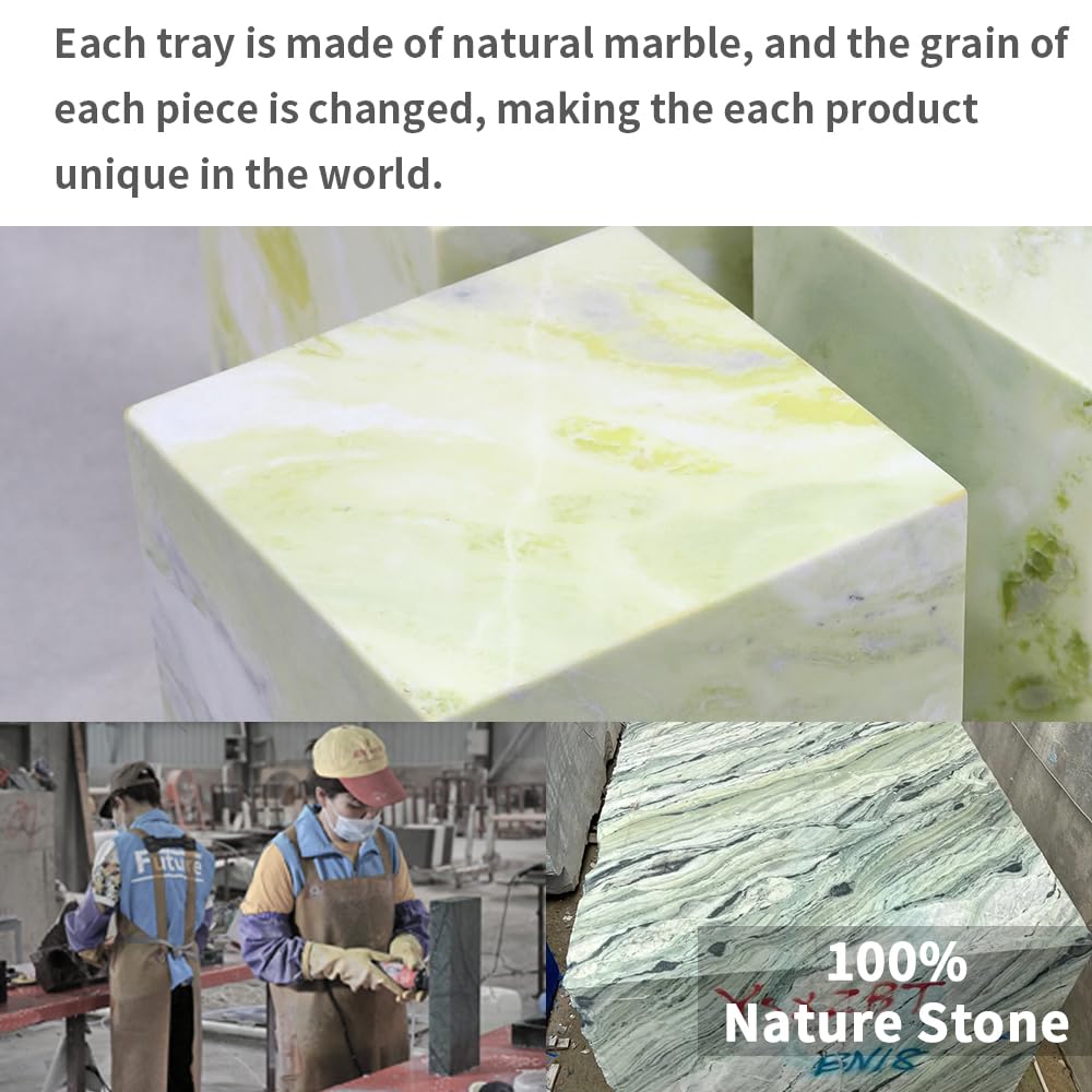 Luxury Marble Side Table,Square End Table for Modern Sofa and Bed, Living Room, Sofa, Bedroom(Fende Green)