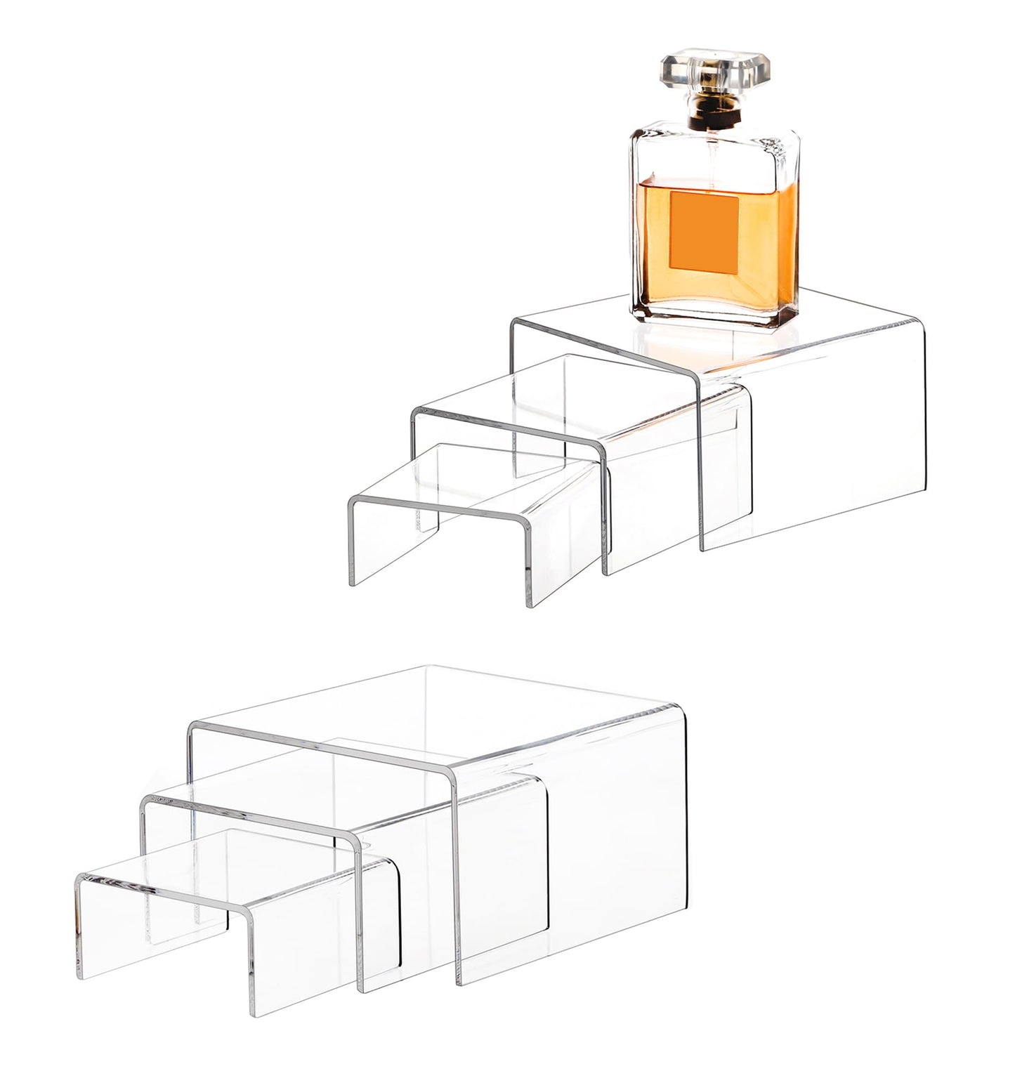 Jusalpha 6 -Piece Strong Clear Acrylic Rectangular Riser for Retail, Shelf Showcase Fixtures for Jewelry, Display Stand for Amiibo Funko POP Figures, Cupcakes, Food Display 5'' 4'' 3''(2)…