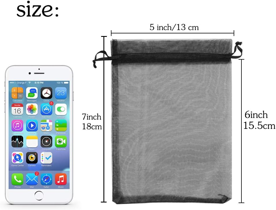 YQL Black Organza Bags - 100PCS 5x7 Inch Gift Favor Bags, Mesh Fruit Protection Bags, Jewelry Pouches for Wedding Party