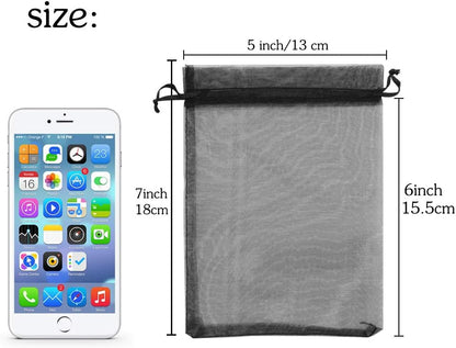 YQL Black Organza Bags - 100PCS 5x7 Inch Gift Favor Bags, Mesh Fruit Protection Bags, Jewelry Pouches for Wedding Party