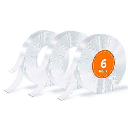 Double Sided Tape, Nano Tape, Transparent Adhesive Tape, Traceless Adhesive Tape, Removable, Washable, Reusable, Suitable for Carpets, Photo Walls, 3m Per Roll, 6 Rolls