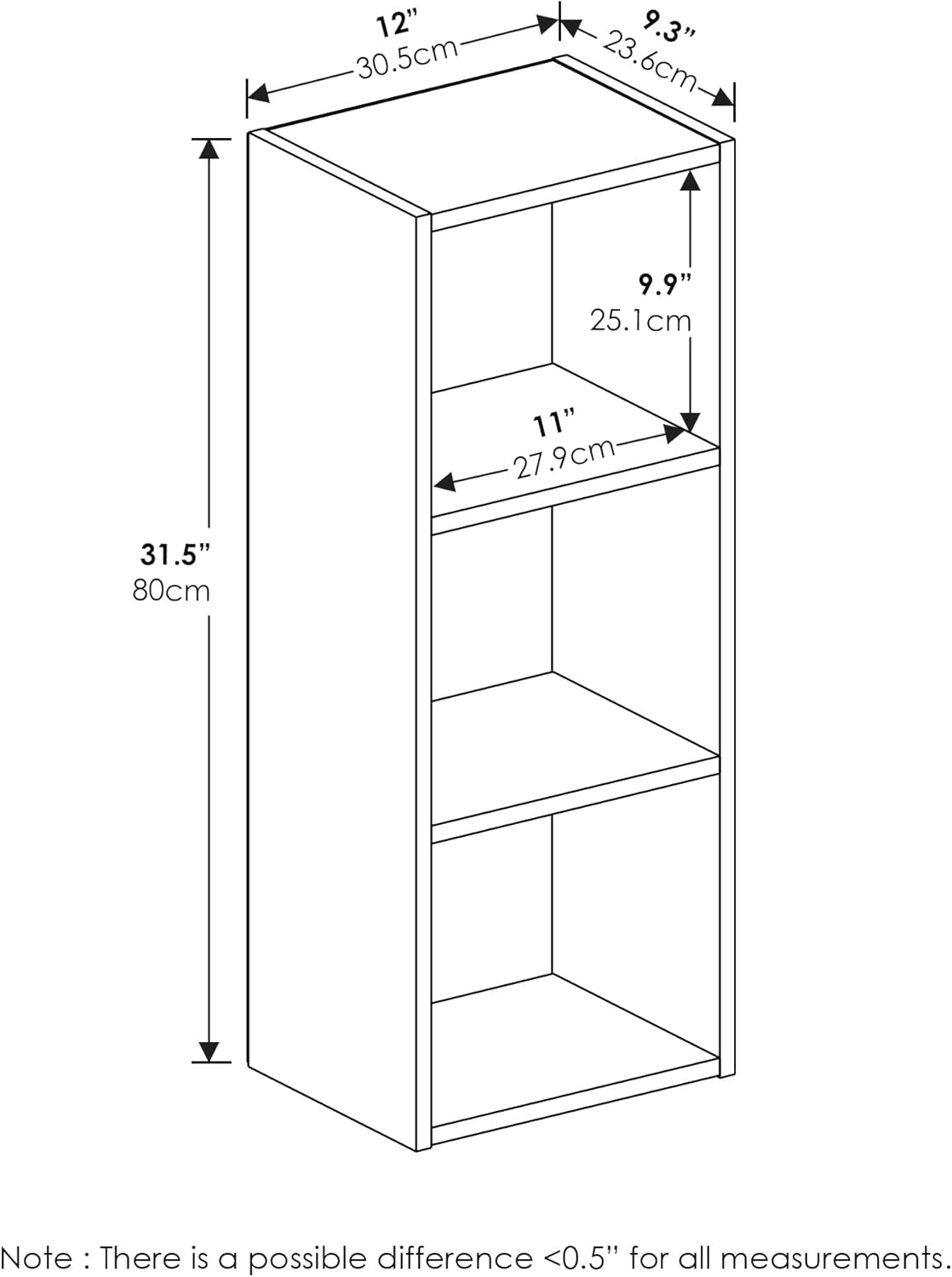 Furinno Pasir Open Shelf Bookcase, 3-Tier, No Tool Assembly, White