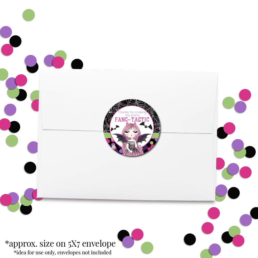 Fang-Tastic Vampire Girl Halloween Birthday Thank You Sticker Labels for Girls, 40 2" Party Circle Stickers by AmandaCreation, Great for Party Favors, Envelope Seals & Goodie Bags