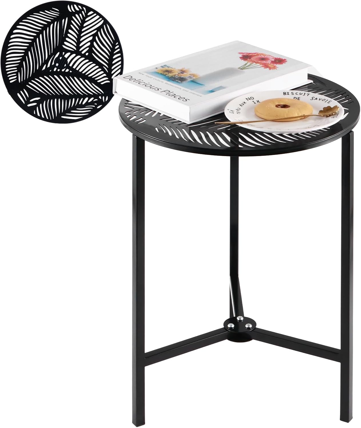1-Pack 13-Inch Party Zealot Small Round Metal Side Tables, Black Outdoor End Tables for Patio, Balcony, Porch or Garden