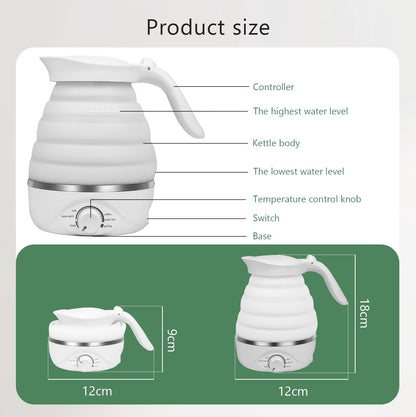 Xfbaozxy Travel Foldable Electric Kettle, Collapsible Kettle Travel Electric Collapsible Electric Tea Kettle Food Grade Silicone 850W Fast Boiling Water, 110V 700ml (White)