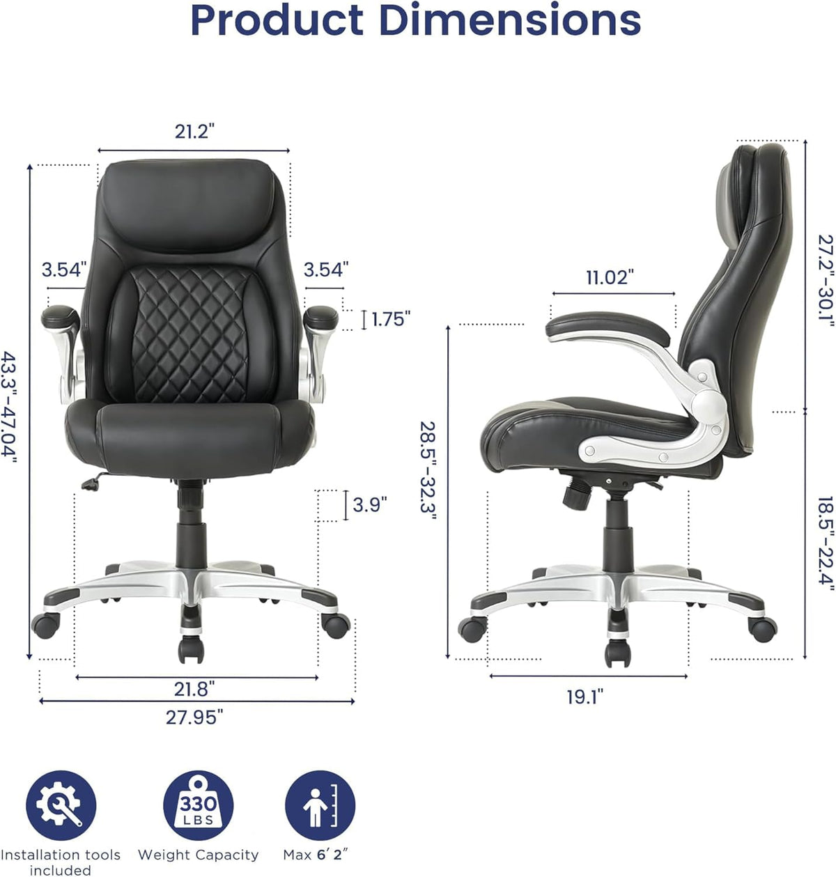Nouhaus Ergonomic Office Chair Premium Microfiber Leather Adjustable Lumbar Support & Armrests, High Back Comfy Desk Gaming Chairs Executive Computer Swivel Chair Tilt Function(Posture,Black)
