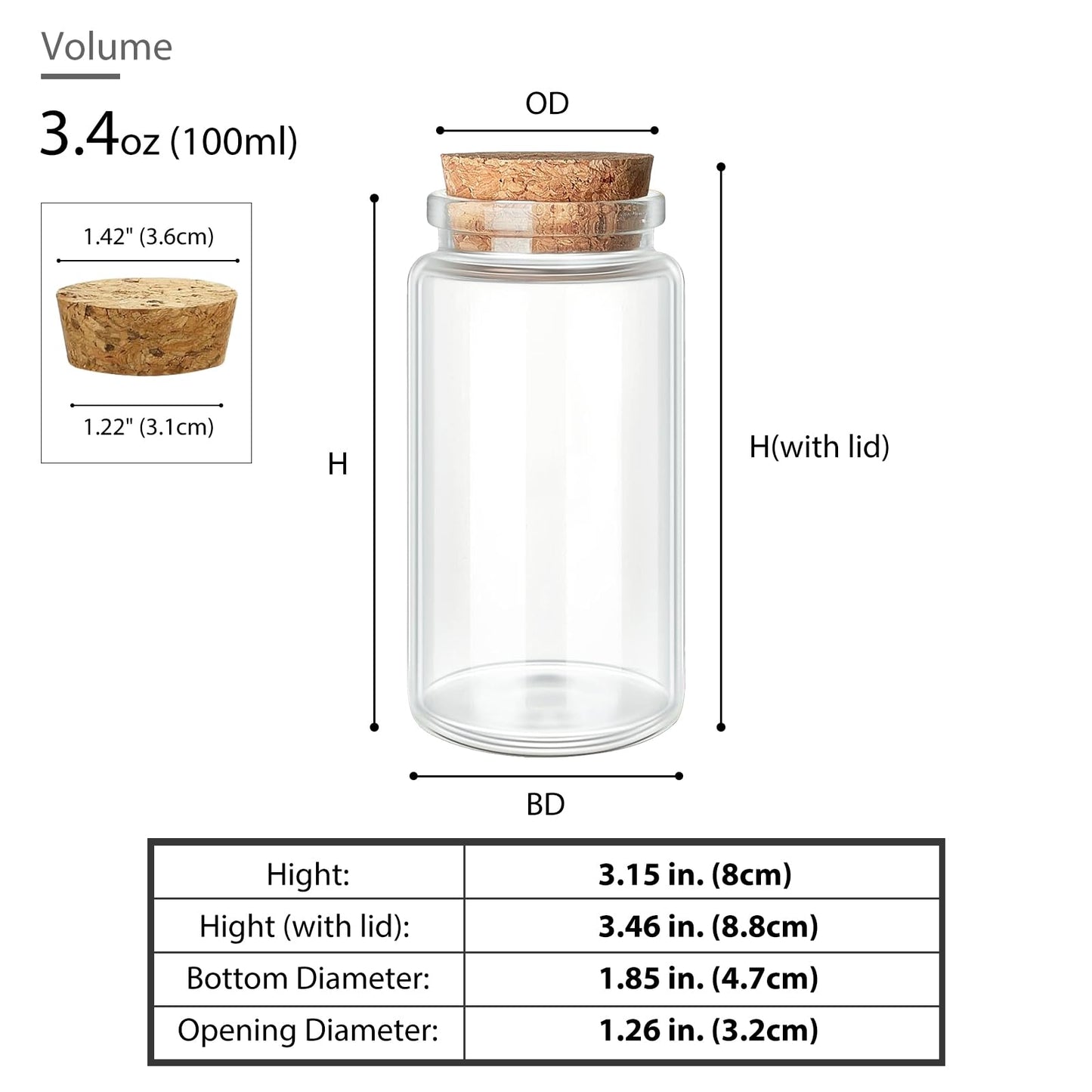 4pcs 100ml / 3.4 oz. Small Glass Jars with Cork Lids, Spell Jars, Glass Bottles with Cork, Decorative Bottles, Potion Bottles, Cut Jar Vials for Art Crafts DIY Decoration Party Favors Wedding Gift