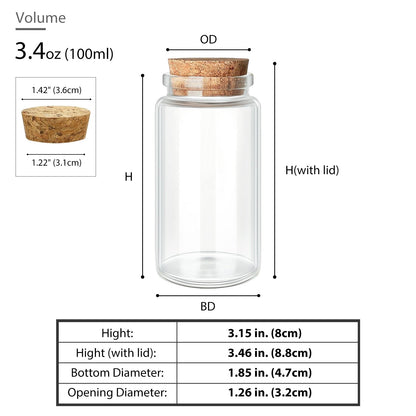 4pcs 100ml / 3.4 oz. Small Glass Jars with Cork Lids, Spell Jars, Glass Bottles with Cork, Decorative Bottles, Potion Bottles, Cut Jar Vials for Art Crafts DIY Decoration Party Favors Wedding Gift