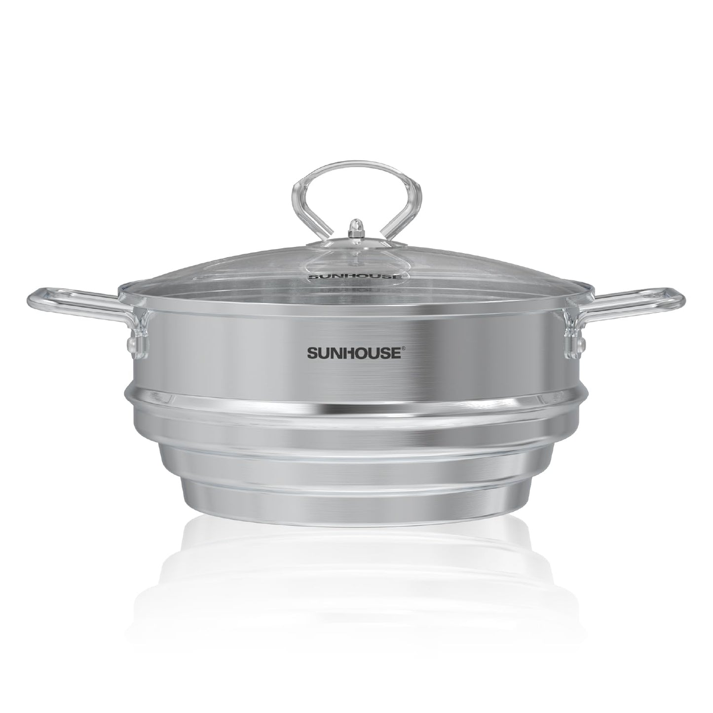 SUNHOUSE 5 Quart Stainless Steel Steamer Insert – Multi-Purpose Soup & Food Steamer with Stay-Cool Handles & Heavy-Duty Glass Lid – Fits Various Pot Sizes (8", 8.5", 9.5")