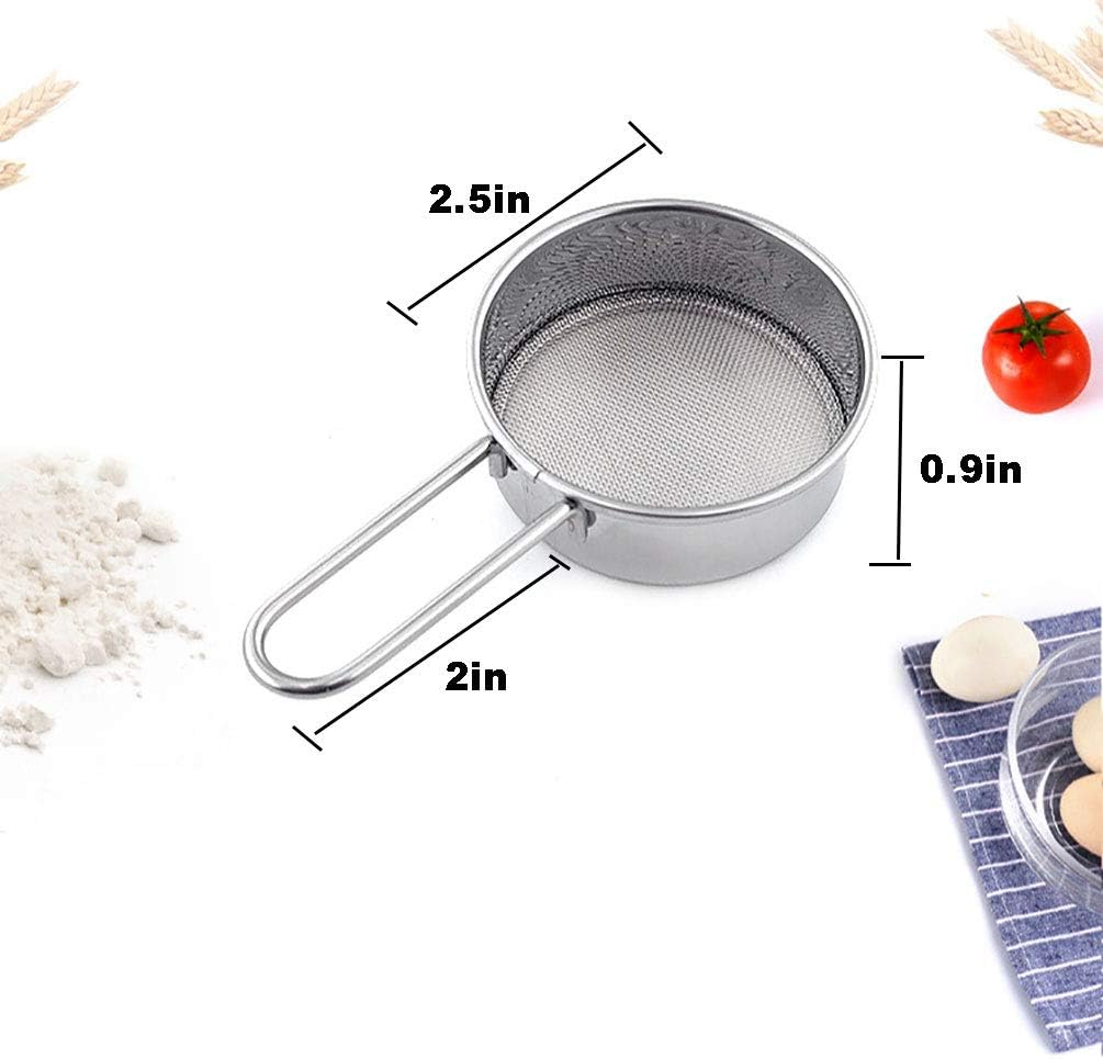 2.5 Inch Stainless Steel Strainer with Long Handle, Flour Sieve Mini Small Flour Sifter Drainer for Baking, Powder