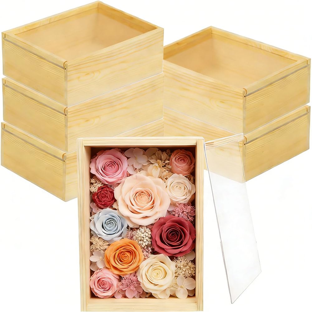 YCOSAN 6 Pcs Unfinished Wood Crafts Boxes, 6.3 x 4.9 x 1.8 Inch Small Rectangle Crates Wooden Box with Lid for DIY Birthday Party Gift Supplies