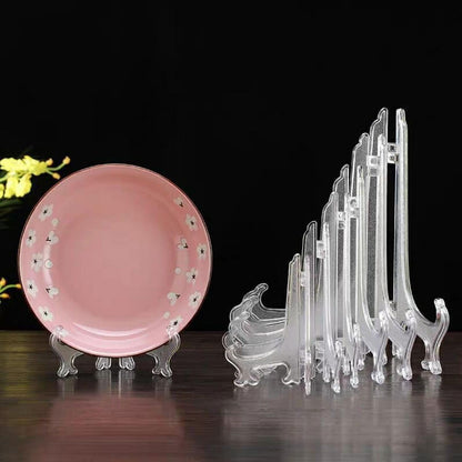 LonlyEagle 6 Pack 10 Inch Clear Plastic Easels or Stand/Plate Holders to Display Pictures or Other Items at Weddings, Plate Stands for Home Decoration, Birthdays, Tables
