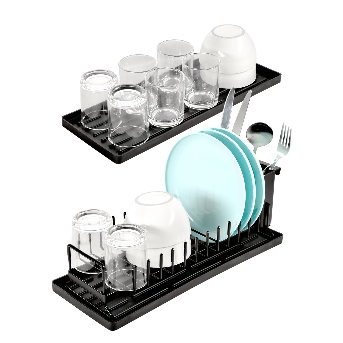 kowiofame Cup Drying Rack Dish Drying Water Bottle Dryer Rack Long Kitchen Sink Counter Drainer Over Tray Plate Forks Glass Cups Spoons Organizer