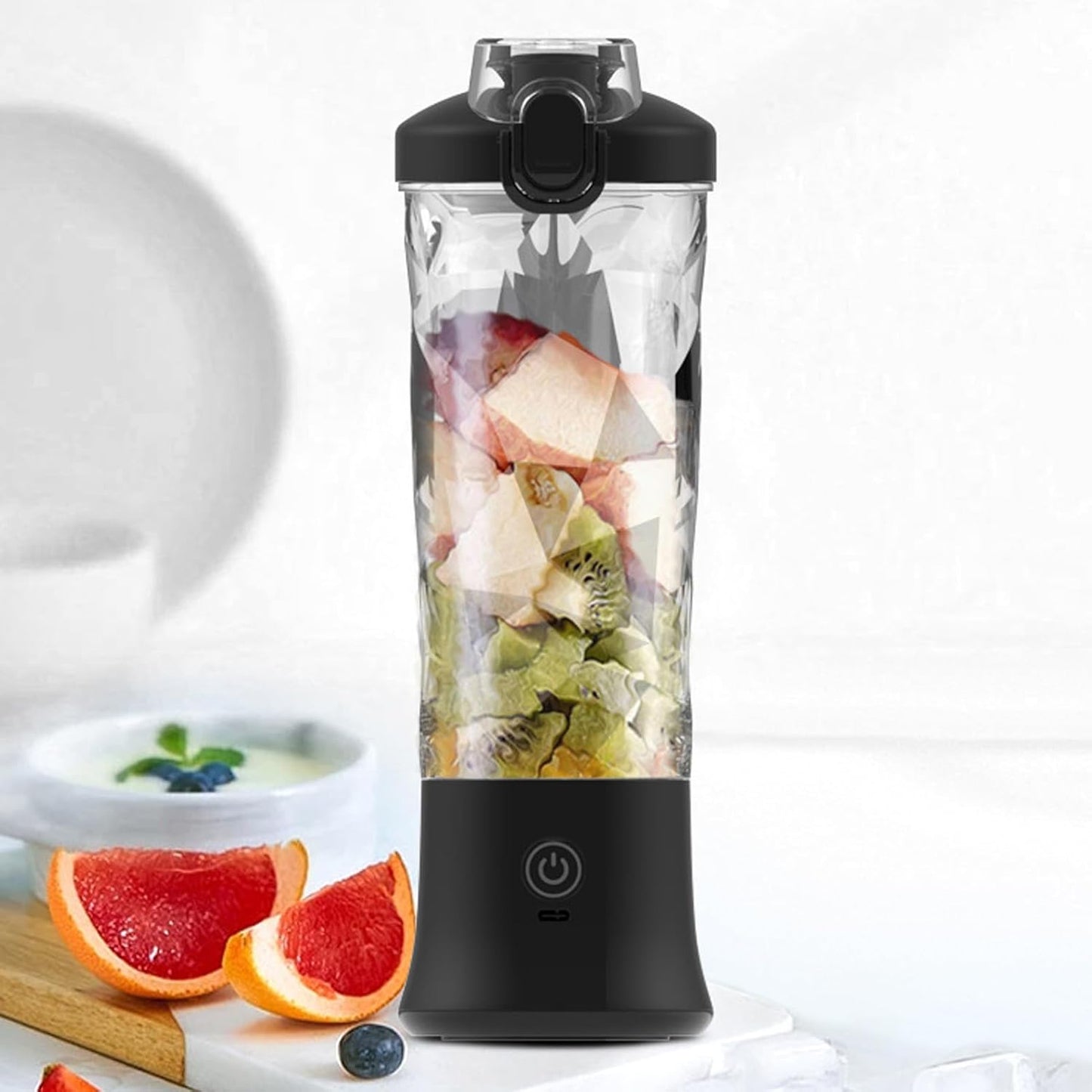 Portable Blender, 18000rpm 600ml Large Capacity Cordless Stainless Steel Blender with 6 Ultra Sharp Blades for Shakes