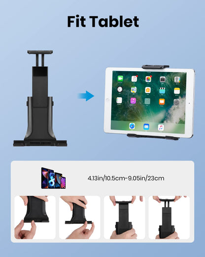 Moukey Tablet Holder for Microphone Stand, Adjustable Mic Music Stand Phone Holder Mount, Compatible with iPad, iPhone, Android, All 4.7 to 12.9 Inches Tablets & Smartphones