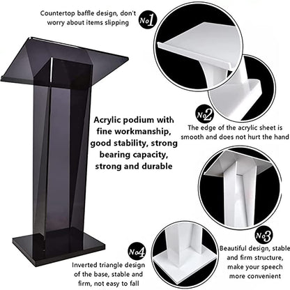 ZEELYDE Lectern Podium Stand,Media Podium Table Black Transparent Podium for, Church, Award Ceremony, Party Stage