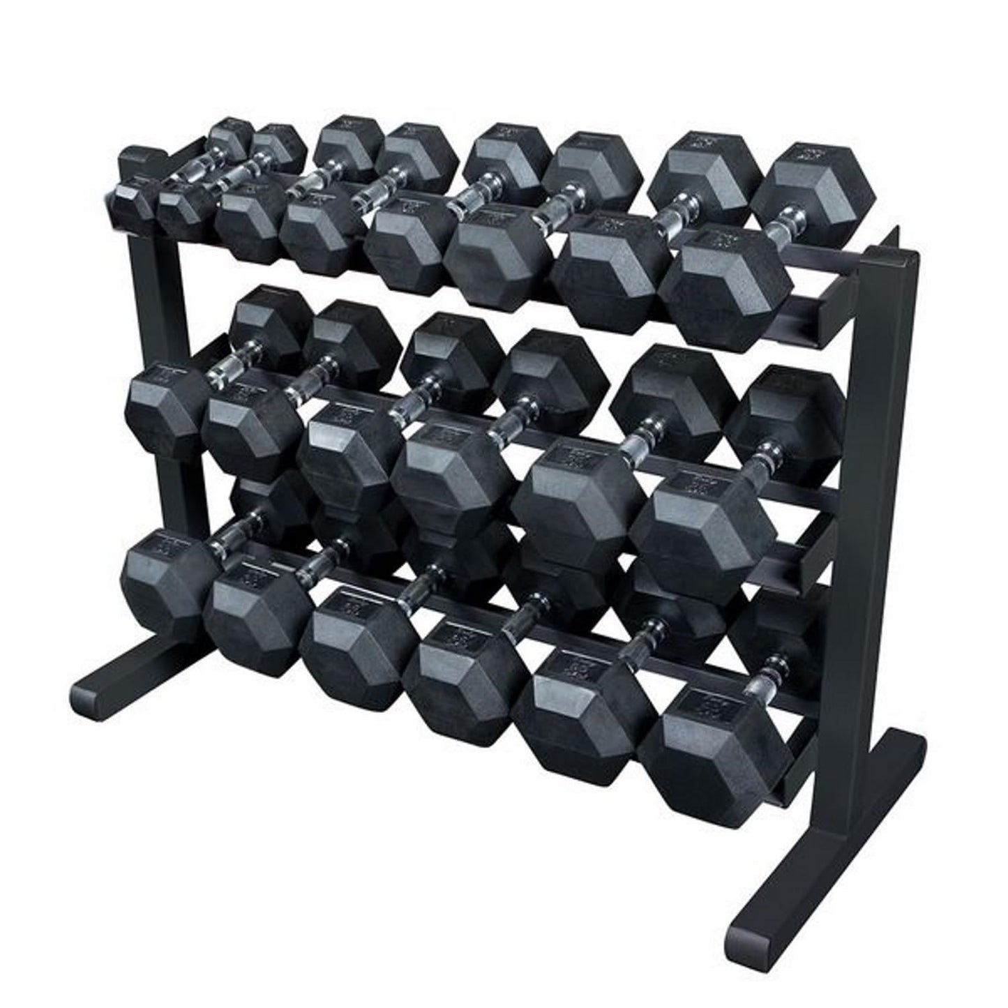 Body-Solid (GDR363) 3-Tier Horizontal Dumbbell Rack Stand Only, Weight Rack Stores 10 Pairs Hex Dumbbells from 5-50 lbs, Home Gym Dumbell Organizer Racks