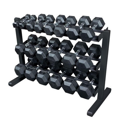 Body-Solid (GDR363) 3-Tier Horizontal Dumbbell Rack Stand Only, Weight Rack Stores 10 Pairs Hex Dumbbells from 5-50 lbs, Home Gym Dumbell Organizer Racks