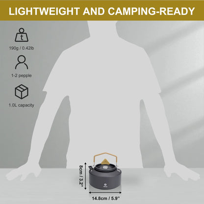 Alocs Camping Kettle - 1.1L Mini Camp Kettle - Portable Camping Tea Kettle - Lightweight Aluminum Camping Coffee Pot with Carry Bag for Outdoor Hiking Picnic Traveling and Backpacking