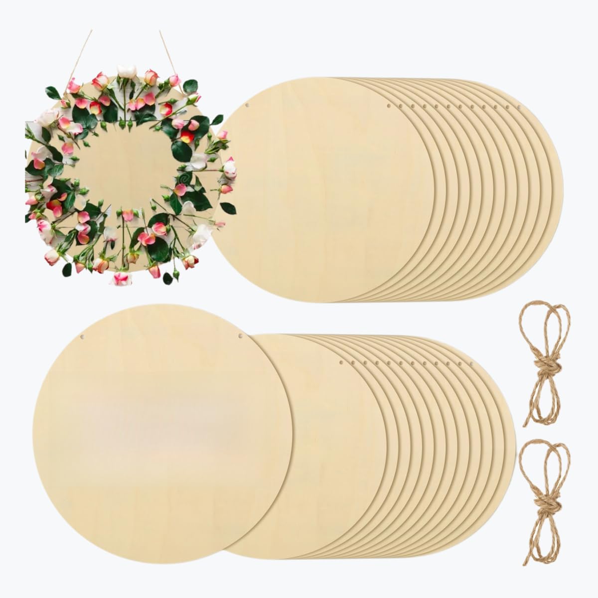 SHUESS 25PCS Wood Circles for Crafts 12 Inch Wood Rounds for Crafts, Unfinished Wooden Signs Wood Blanks Round Wooden Discs for DIY Christmas Home Decor Painting Door Hanger Design
