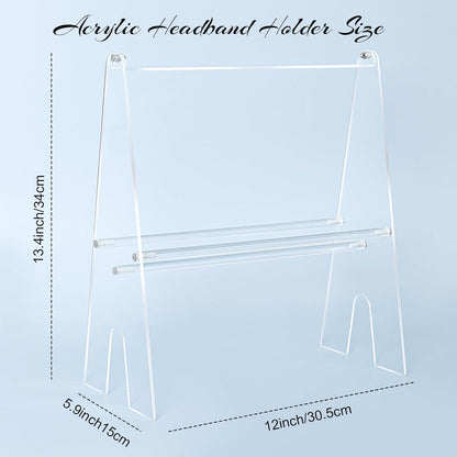 Headband Holder Organizer, Acrylic 2-Tier Clear Headband Display Stand for Girls and Women (13.4in Height)
