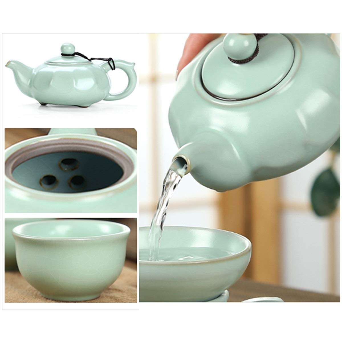 SGeneE Tea Tray, Ceramic Kung Fu Tea Set with Tea Tray, Simple Tea Tray Premium Organic Multi-Functional Mini Chinese Kongfu Tea Serving (D)