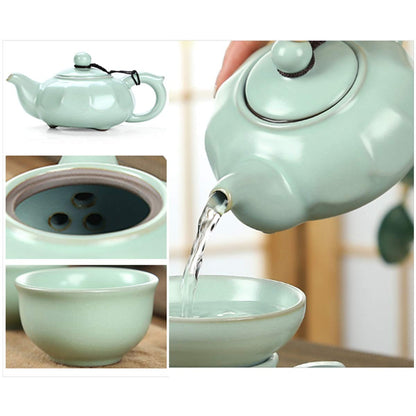SGeneE Tea Tray, Ceramic Kung Fu Tea Set with Tea Tray, Simple Tea Tray Premium Organic Multi-Functional Mini Chinese Kongfu Tea Serving (D)