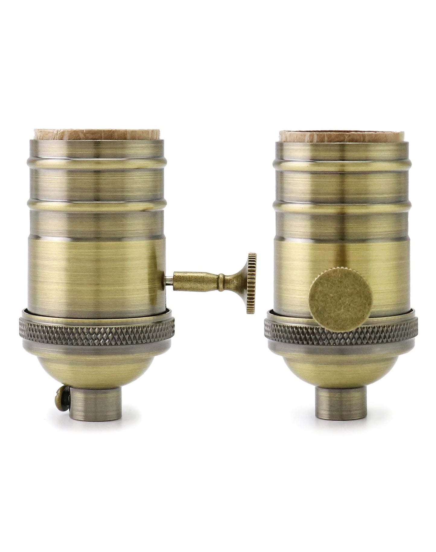 QWORK E26/E27 Lamp Socket, On/Off Vintage Rotary Turn Knob, Antique Brass Tabletop Incandescent Lamp Base Repair Kit with Switch Knob, Set of 2
