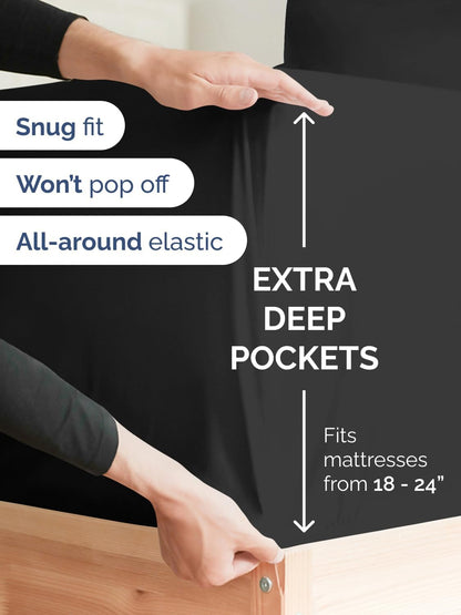 Skiennix Extra Deep Cal King Sheet Set | 6-Piece Breathable Cooling Bedding - Soft, Wrinkle-Free, Black