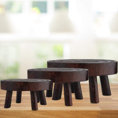Wood Potted Plant Stand, Solid Wood Mini Stool Display for Vintage Round Rack Flower Pot Holders