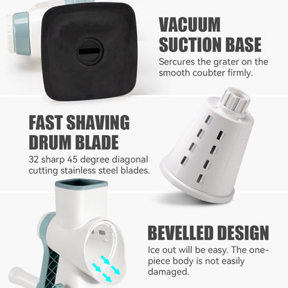 Rotary Ice Shaver with Handle Manual Hand Crank Snow Cone Maker Machine Qucik Shaved Ice Maker with Suction Feet, All Ice Cubes Fitted.Premium Portable Ice Crusher and Shaved Ice Machine.