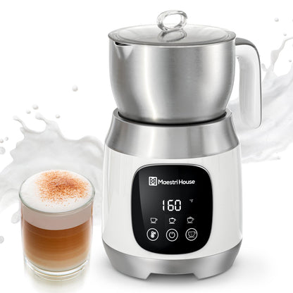 Maestri House Milk Frother, Variable Temp and Froth Thickness DualFro 600 Milk Frother Steamer, 21OZ Smart Touch Control Milk Warmer, Dishwasher Safe, Memory Function for Latte&Hot Chocolate (White)