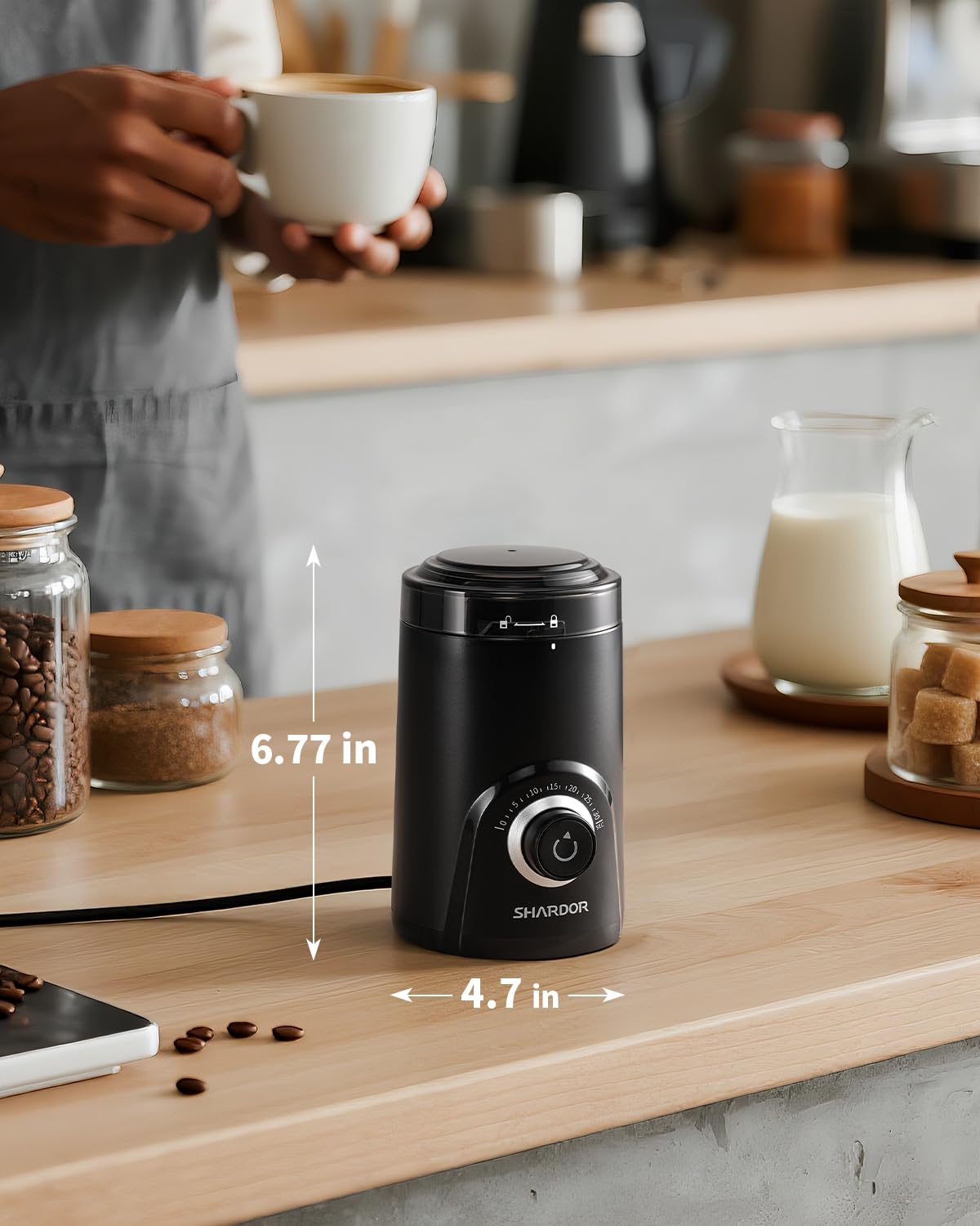 SHARDOR Electric Super Silent Blade Coffee Grinder, Timed Grind Control Rotary Knob, Adjustable Coarse to Fine for Coffee Beans, Spices & Herbs, Black