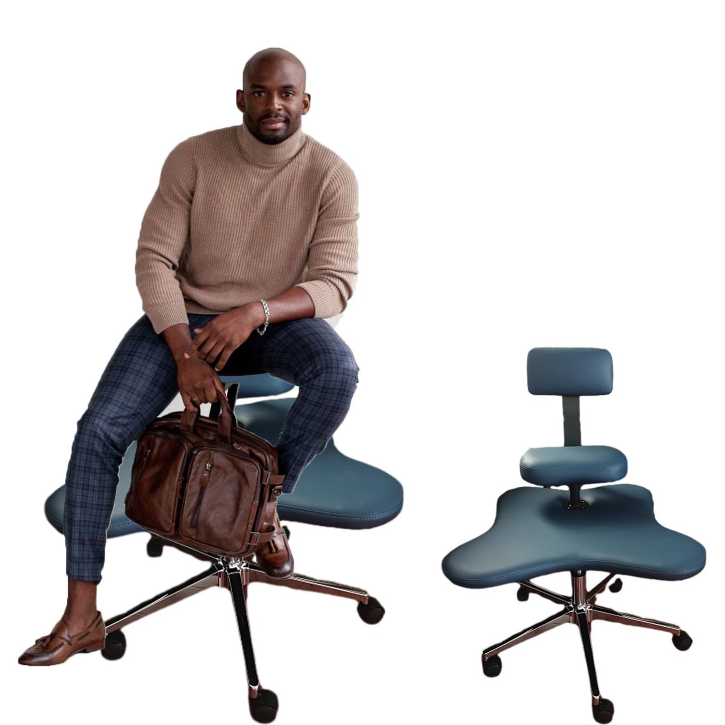 Office Chair Cross Legged Chair，Office Worker Leisure Chair with Footstool, Cross Legged Sitting Stool Chairs for Meditation Relax, Ergonomic Kneeling Seat for Office w/Back Support(Blue)