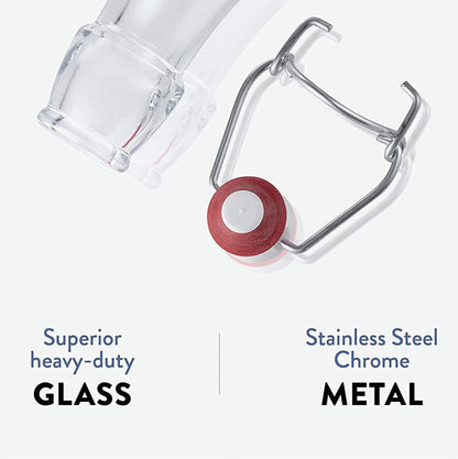 Bormioli Rocco Swing 17 oz. Square Swing-Top Glass Bottle with Airtight Seal and Metal Clamp for Drinks, Juices, Wine, or Dressings, Single Bottle