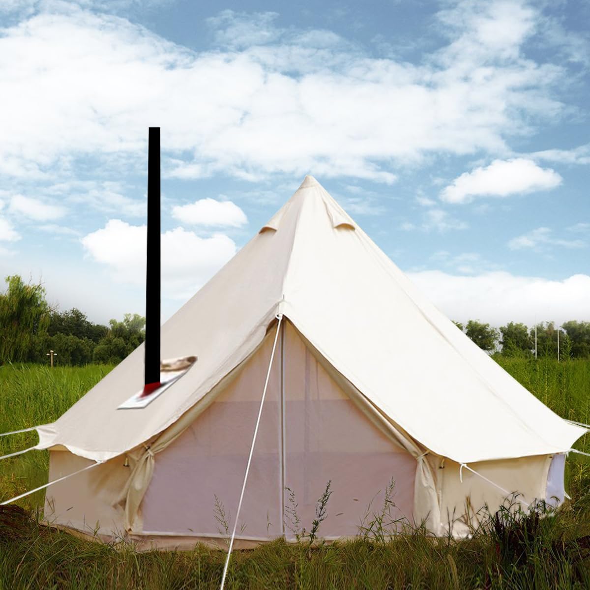 PlayDo 5M/16.4ft Waterproof Cotton Canvas Wall Tent Bell Yurt with Stove Flue Kit for 6-8 Person Camping Hiking Hunting Festival Party