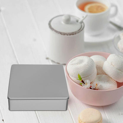 ABOOFAN Square Tinplate Storage Box 7.87X7.87X2.16In Decorative Reusable Candy Cookie Tin for Party Favors Festival Organizing