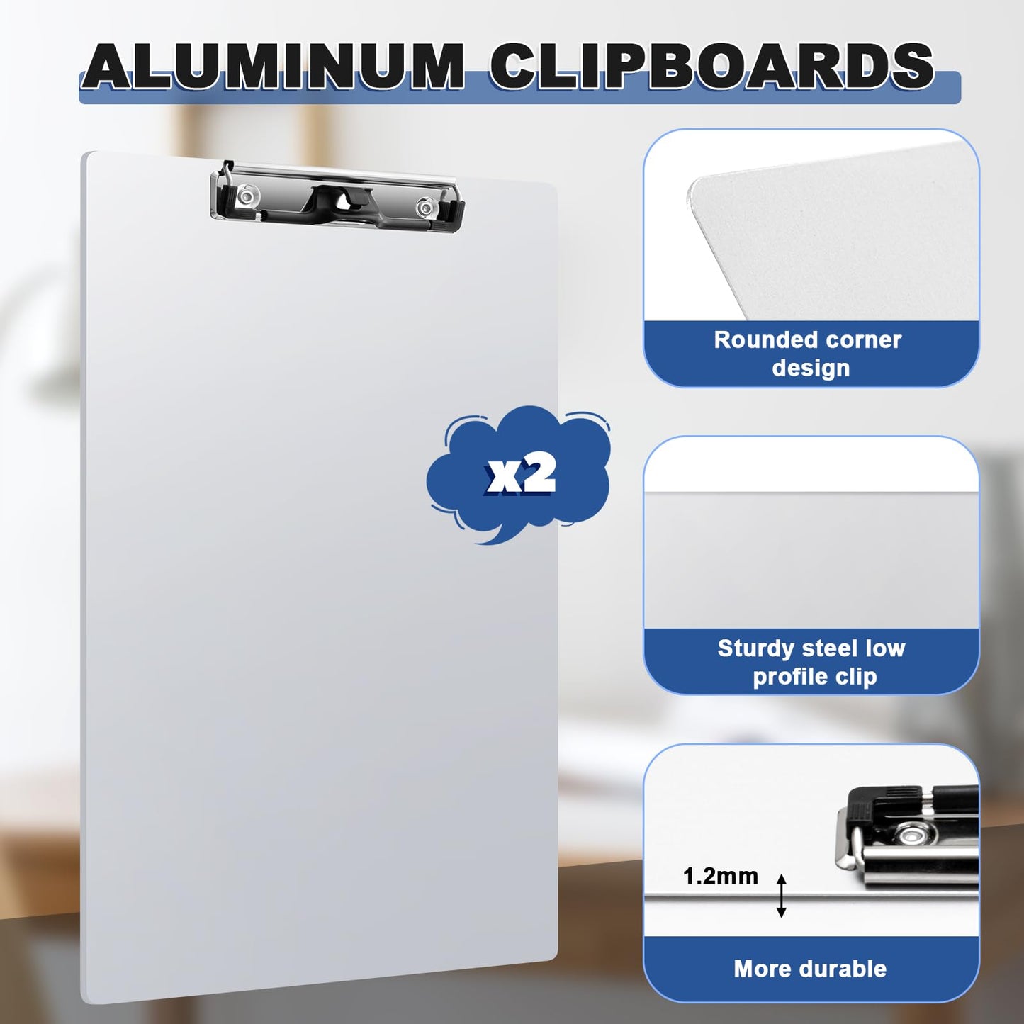 Tenceur 2 Pcs Aluminum Legal Size Clipboard 8.5x14 Inch Metal Clipboard with Metal Clip Heavy Duty High Capacity Durable Suitable for Legal Lawyers and Business School Office Supply