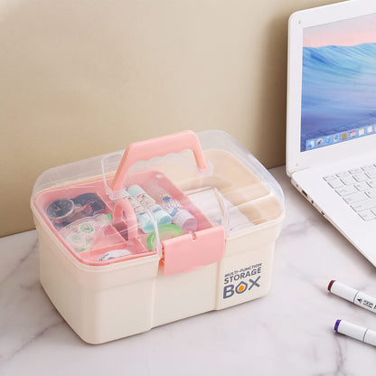 Kinsorcai 11'' Plastic Storage Box with Removable Tray, Multipurpose Organizer for Sewing, Art & Craft, Cosmetic (White)