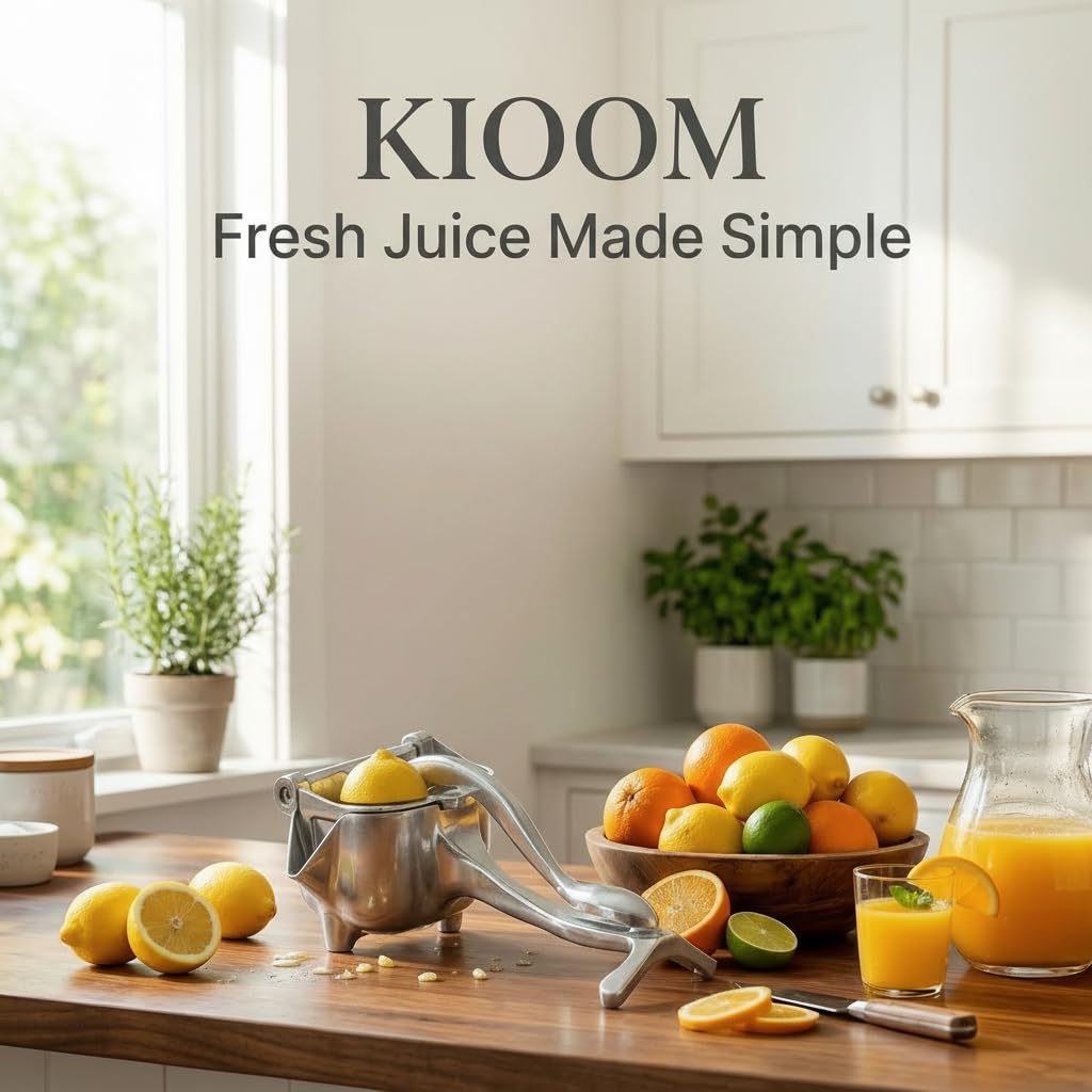 KIOOM Manual Juicer Hand Press – Handheld Fruit Juicer Squeezer for Orange, Lemon, Lime & Citrus – Heavy Duty Metal Juice Squeezer with Non-Slip Base