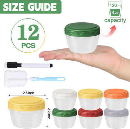 12pcs 4 oz 1/2 Yomarket Small Plastic Containers with Lids, Reusable Cup Small Food Storage Containers, Leakproof