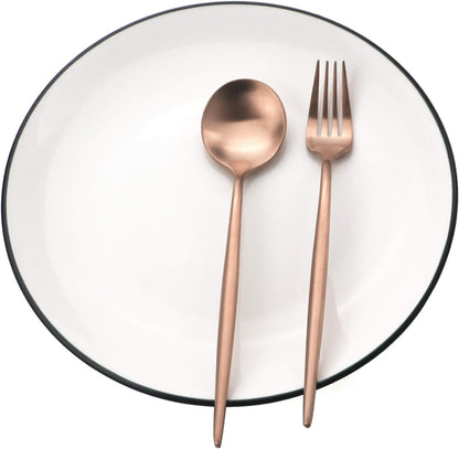 Copper Gold Flatware, Royal 5 Pieces Luxury Matte Finish 18/10 Stainless Steel Tableware Set for 1