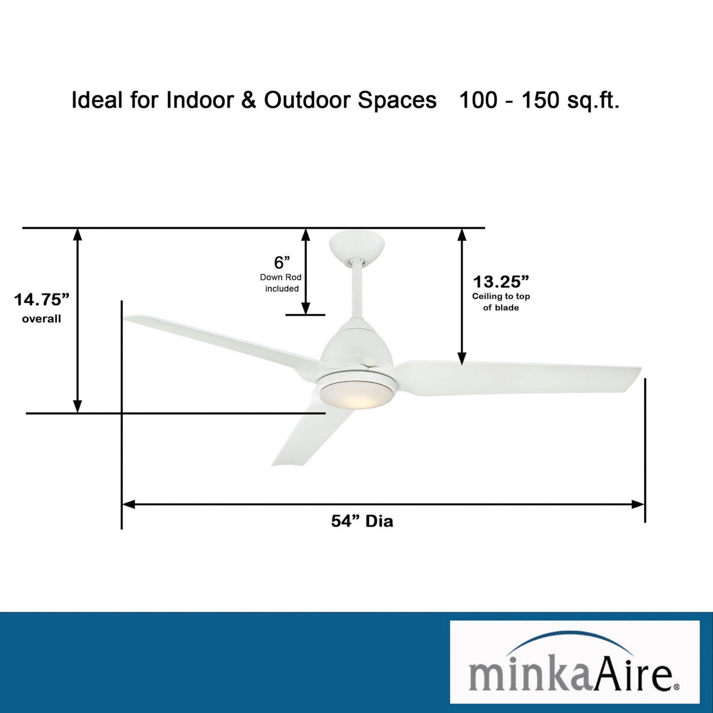 Minka-Aire F753L-WHF, JAVA LED 54" 3-Blade Ceiling Fan in Flat White Finish
