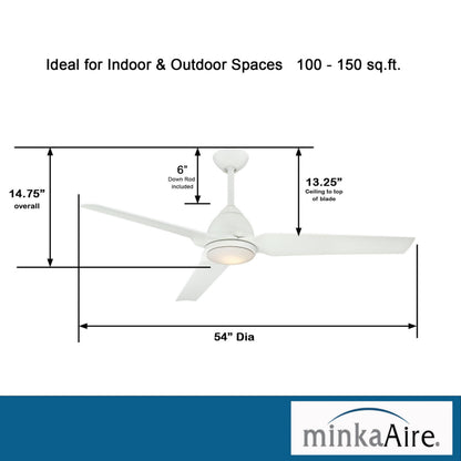 Minka-Aire F753L-WHF, JAVA LED 54" 3-Blade Ceiling Fan in Flat White Finish