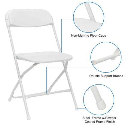 OLLODOT 20 Pack White Folding Chairs with 350-LBS Capacity, Foldable Portable Indoor Outdoor Chairs, Stackable Commercial Seat with Steel Frame for Office, Party, Events, Wedding, Kitchen &Dinning