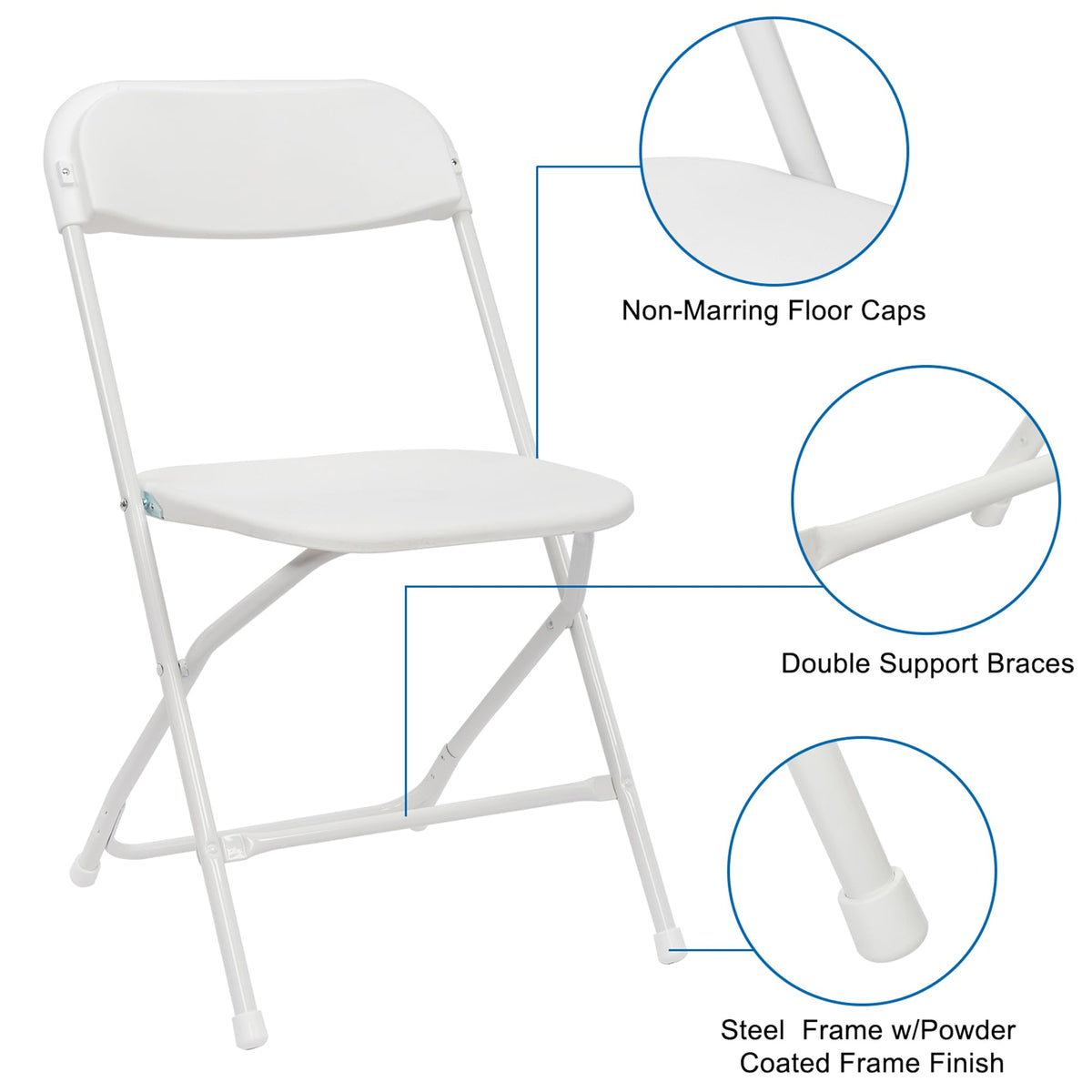 OLLODOT 50 Pack White Folding Chairs with 350-LBS Capacity, Lightweight Portable Indoor Outdoor Chairs, Stackable Commercial Seat with Steel Frame for Office, Party, Events, Wedding, Kitchen &Dinning