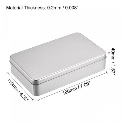uxcell Metal Tin Box, 7.09" x 4.33" x 1.57" Rectangular Empty Tinplate Containers with Lids, Silver Tone, for Home Organizer, Candles, Gifts, Car Keys, Crafts Storage